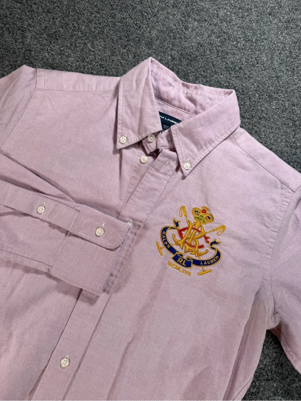 Ralph Lauren Pink Woman’s Long-Sleeve Button-Down Oxford Shirt Crest Logo Size 4 - Picture 1 of 6